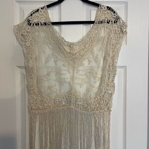 Cream Lace Fringe Top